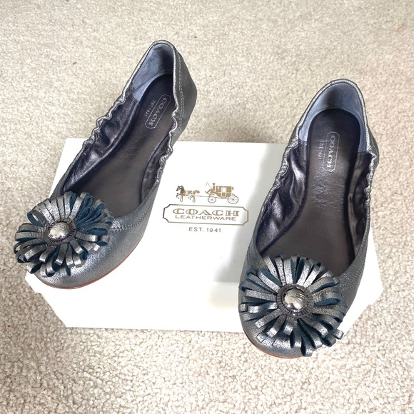 Coach Ariza Warm Pewter Leather Ballet Flats Size 7.5 - Picture 1 of 7